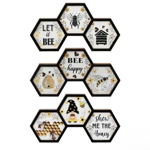 NWT- Black Wooden- Hexagonal- LET IT BEE 🍯🐝 Decoration Sign - Picture 13 of 14